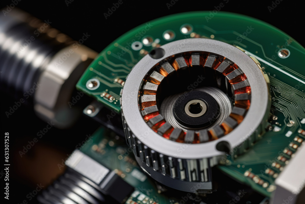 extreme close-up of an industrial encoder with highly detailed ...
