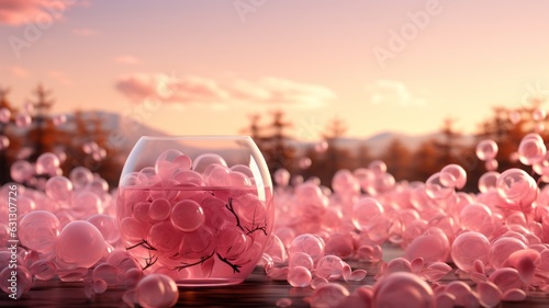 burbujas rosas alusivo a la salud de la mujer, fondo natural tranquilo, cancer de mama