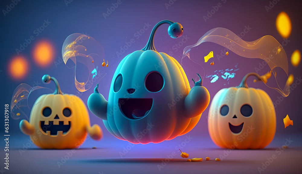 Naklejka premium cartoon illustration of nice Halloween pumpkins with cute faces. Halloween concept