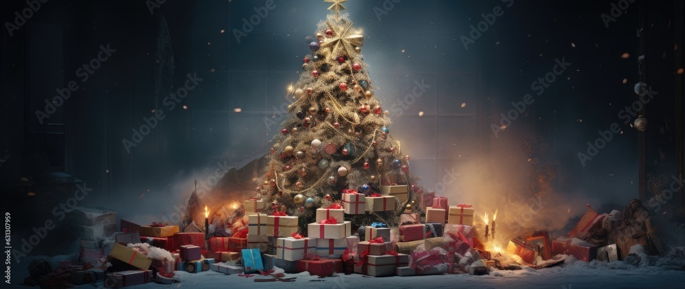 Fototapeta premium a christmas tree with gifts Generative AI