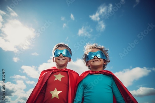 Dad with sons and daughter in superhero costume