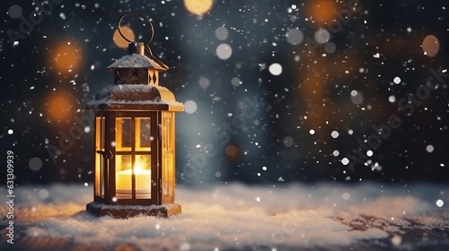 Christmas lantern with snowfall