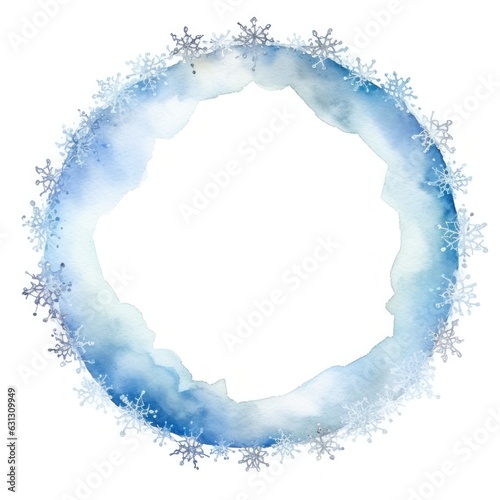 Blue watercolor snowflake frame isolated