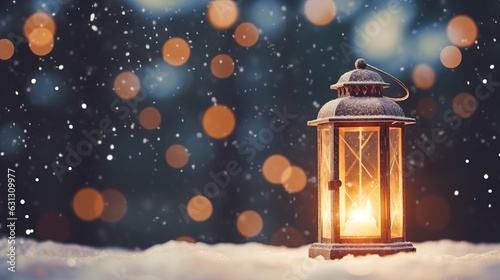 Christmas lantern with snowfall