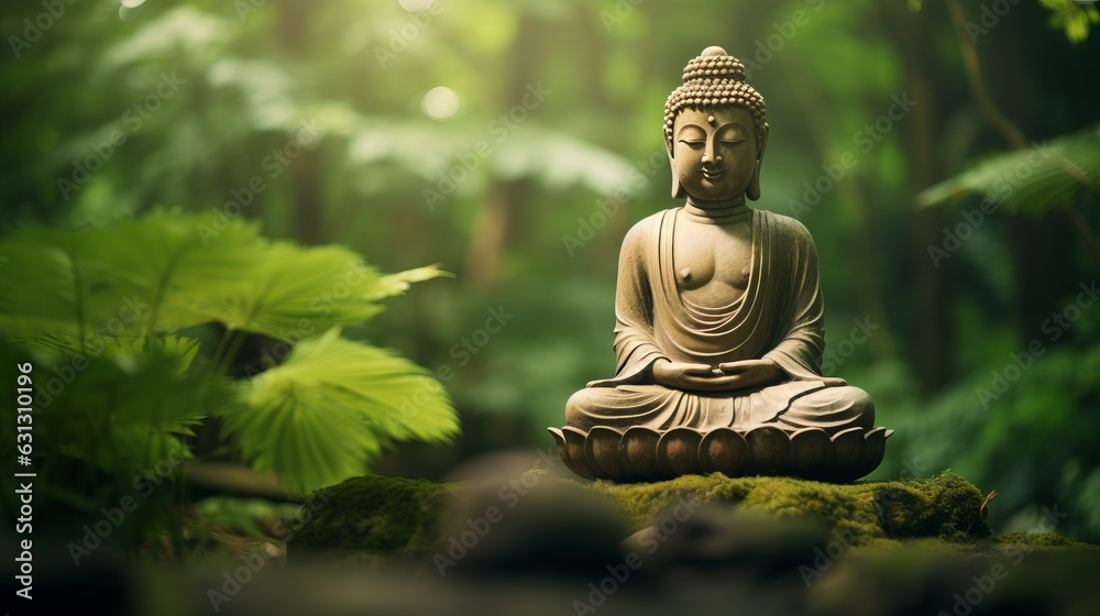 Buddha in a green mystical background