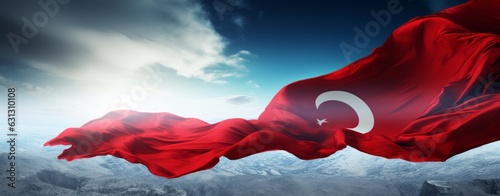Turkish flag with blue sky background