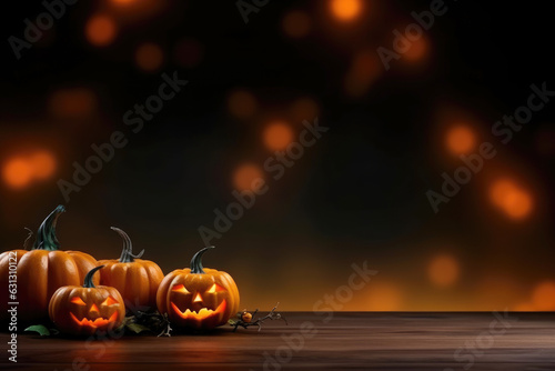 Halloween background. pumpkin, Jack O Lantern with copy space. Generative ai