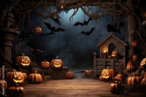Halloween background. pumpkin, Jack O Lantern with copy space. Generative ai