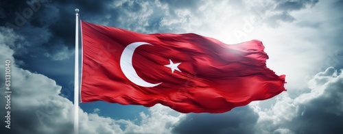 Turkish flag with blue sky background