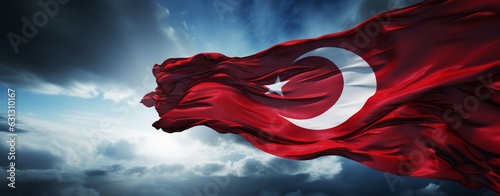 Turkish flag with blue sky background