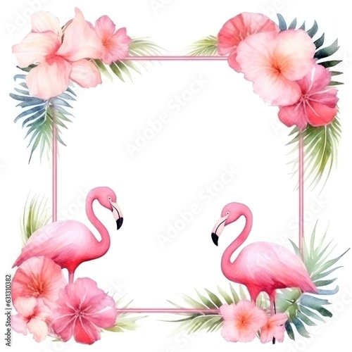 Watercolor flamingo frame isolated