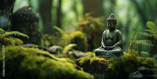 Buddha in a green mystical background © olegganko