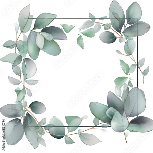 Watercolor eucalyptus leaves frame isolated .