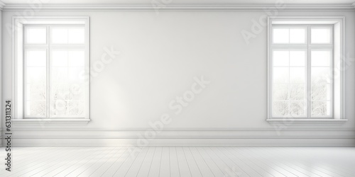 Empty white room with two rectangular windows. Place for text.