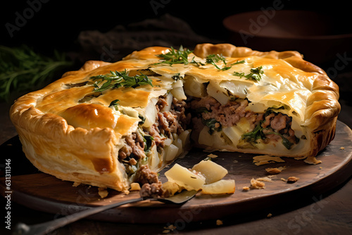 Tourtière (Tourtiere) - Canada - Traditional meat pie with minced meat, often served during holidays (Generative AI) photo