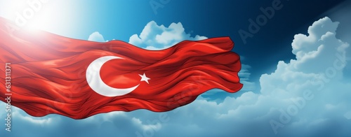Turkish flag with blue sky background