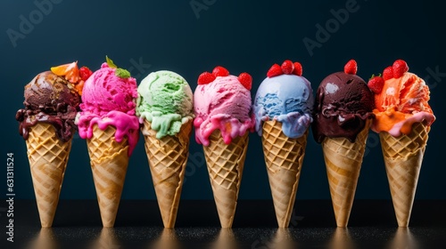 Colorful ice creams in row