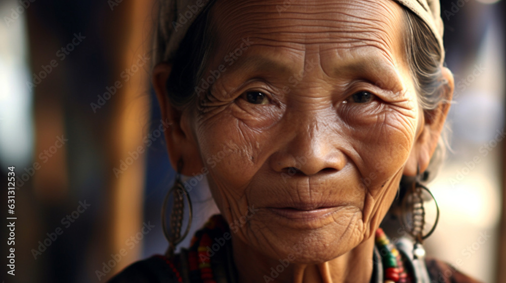 elderly woman, old age grandma, wrinkles on face, crooked crooked teeth, asian or indian or indonesian, closeup, happy and contented and sane, fictional location elderly woman, old age grandma, wrinkles on face, crooked crooked teeth, asian or indian or indonesian, closeup, happy and contented and sane, fictional location