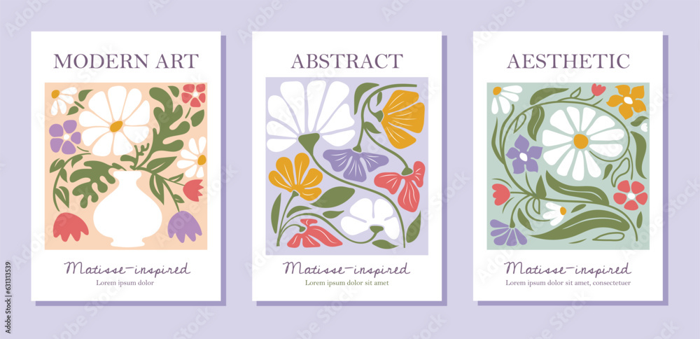 Set of abstract posters with flowers vector concept