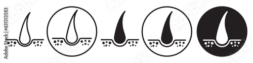 Hair symbol Icon. Shiny hair follicle growth on bald head vector logo. Set collection of dermatology care of keratin layer shine of oil bulb or gel. Sign of scalp Dandruff treatment to pore serum. 