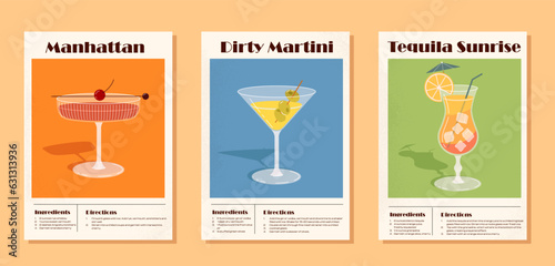 Cocktails recipe banners vector set