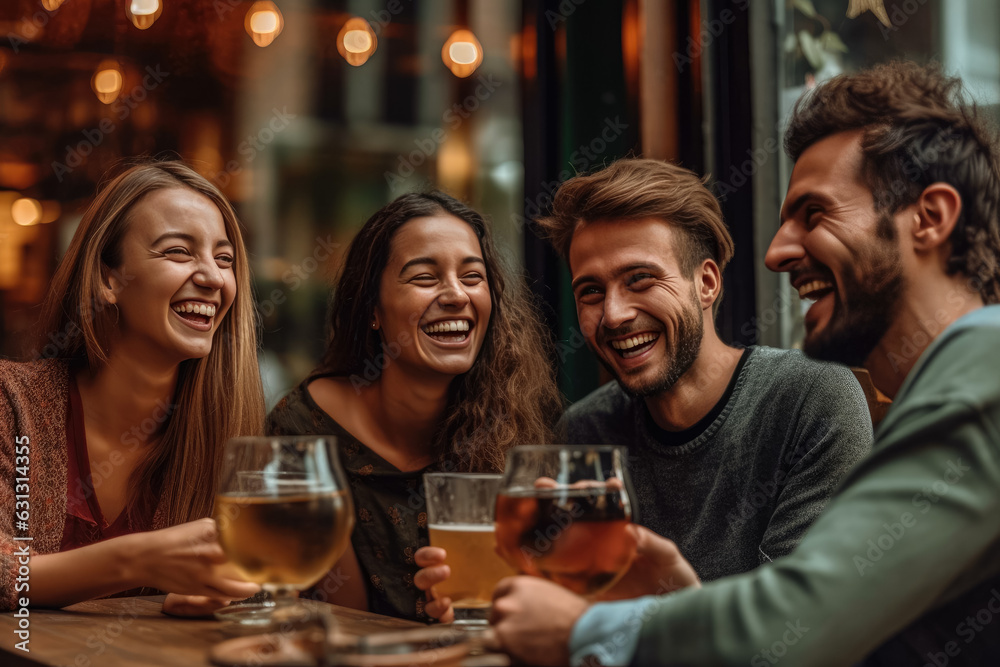 A group of friends enjoying themselves, laughing together during their vacation. Generative Ai, Ai.