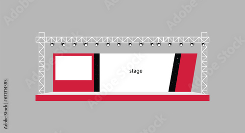 Event Stage design for business conferences, and corporate projects presentations, with slides on projection screens. truss and Light