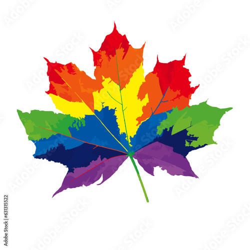 Rainbow maple leaf isolated