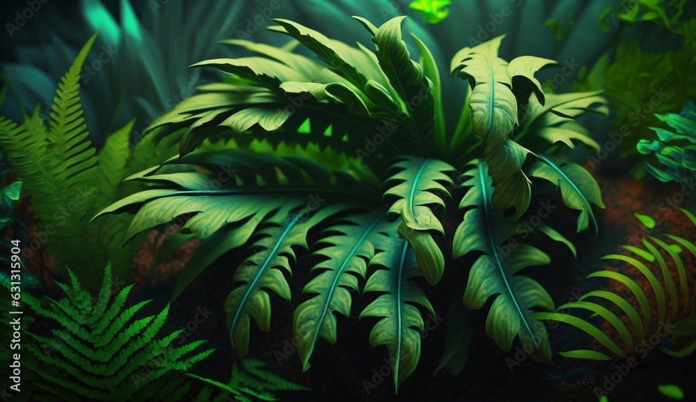 Green nature plant wild leaf green background image AI generated art - obrazy, fototapety, plakaty 
