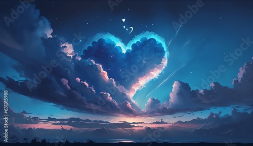 Beautiful sky love blue aesthetic heart wallpaper picture AI generated art