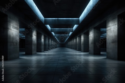 Concrete Dark Tunnels with light on the walls. Exploring the dark tunnels  concrete endless darkness.