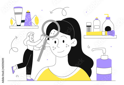 Woman beautician specialist line vector concept