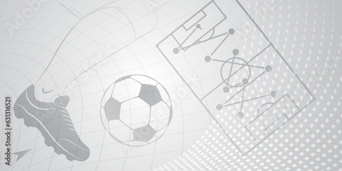 Abstract soccer background with big football ball and other sport symbols in gray colors