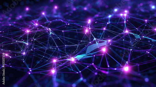 A glowing neonpurple diagram depicting a vast neural network as a hightech defense grid. cyberpunk ar