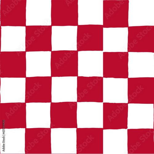 seamless repeating pattern with hand drawn checkerboard in red and white. Christmas red checker