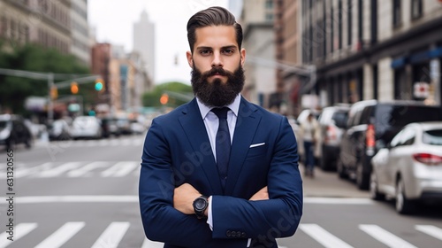 Stylish Businessman with Beard and Suit, generative AI