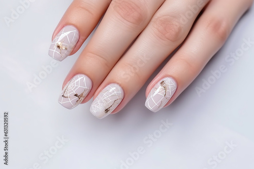 Halloween art fingernails spider web manicure design idea. Generative AI