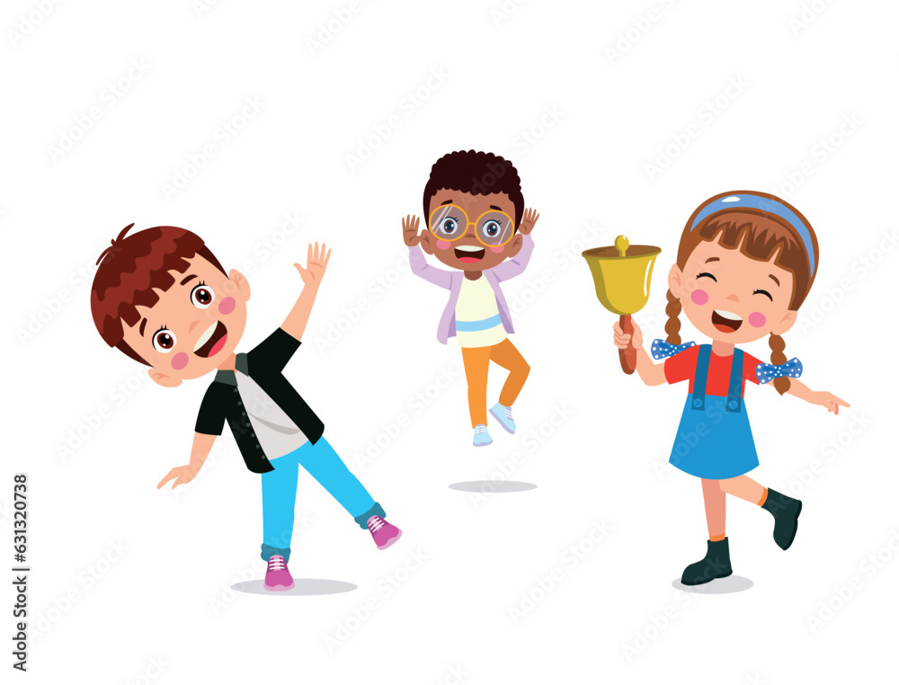 Happy kids cartoon collection. Multicultural children in different positions isolated on white background Happy kids cartoon collection. Multicultural children in different positions isolated on white background