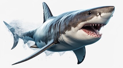 Big shark isolated on transparent white fear isolated on white background