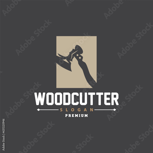 Ax Logo, Wood Cutting Tool Black Silhouette, Lumberjack Vector, Old Retro Vintage Minimalist Design, Icon Template Illustration