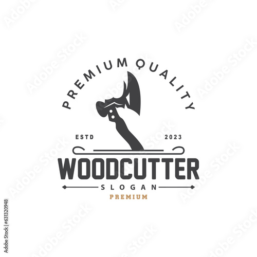 Ax Logo, Wood Cutting Tool Black Silhouette, Lumberjack Vector, Old Retro Vintage Minimalist Design, Icon Template Illustration