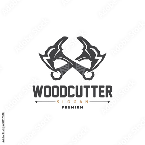 Ax Logo, Wood Cutting Tool Black Silhouette, Lumberjack Vector, Old Retro Vintage Minimalist Design, Icon Template Illustration