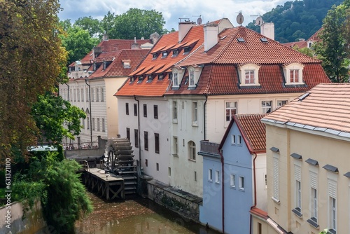 Bild auf Leinwand Old water wheel on Certovka Canal in Mala Strana of Prague