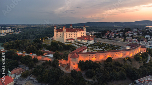 Photography Bird's eye view taken from a drone at night - panoramic view of a city in Europe