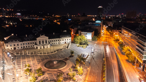 Photography Bird's eye view taken from a drone at night - panoramic view of a night city in
