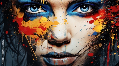 Artistic Model with Paint over the Face.