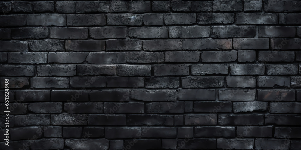 Generative AI : black brick wall, brickwork background for design