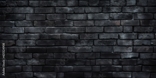 Generative AI : black brick wall, brickwork background for design