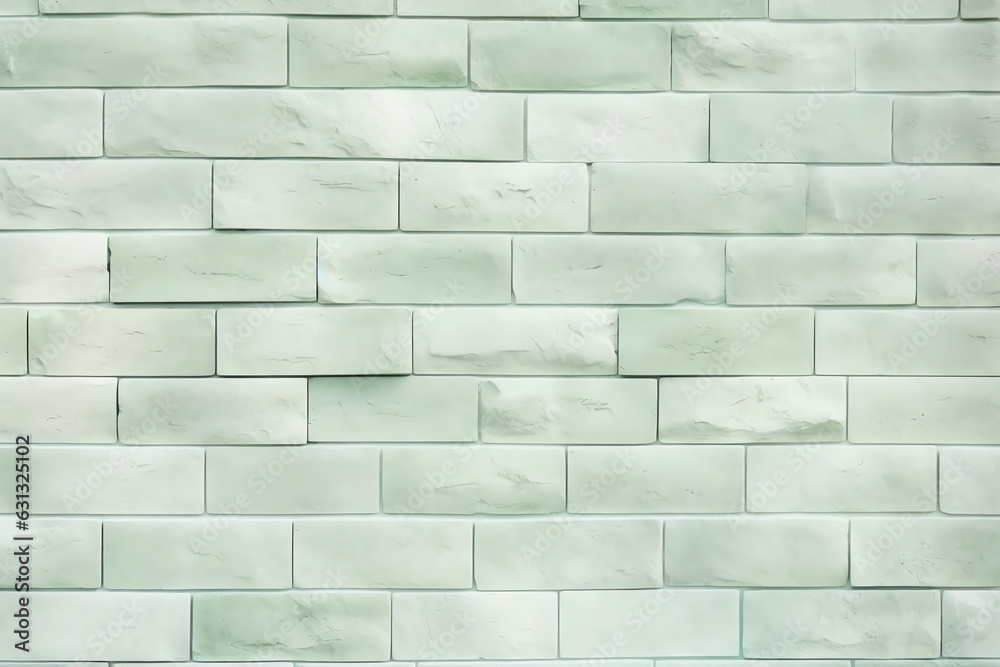 Naklejka premium Generative AI : Green brick wall texture Interiors background. Gray cement,concrete brushed pastel painted outdoor house. Flat stone flooring sepia tones. Stucco sand plastered pattern seamless new mo