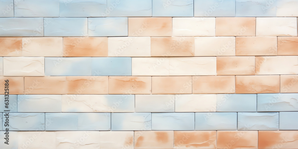 Generative AI : Abstract Baby Blue and Pale Peach painted brick wall texture background